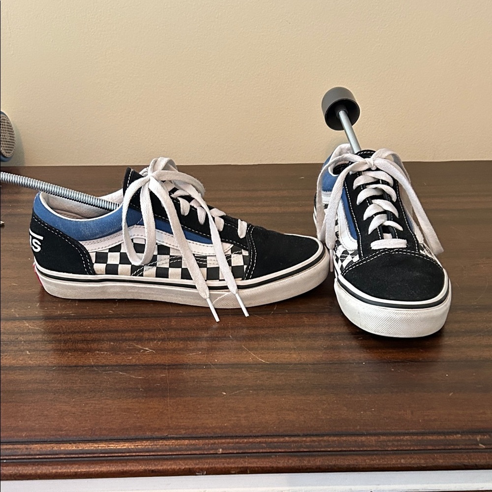 Vans Old Skool Black and Blue Checkered Sneakers Size Juniors 4.5